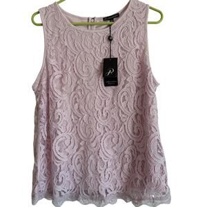 Adrianna Papell Icy Lilac Lace Sleeveless Top L NWT Elegant